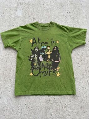Alice In Chains Star Graphic Military Green Cotton T-Shirt